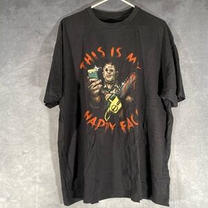 Chainsaw Massacre ‘My Happy Face’ 2XL Black T-Shirt Leatherface Horror Halloween
